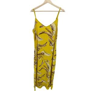 Haute Monde Dress Women 3X Yellow Feather Print Sleeveless Buttery Soft Maxi